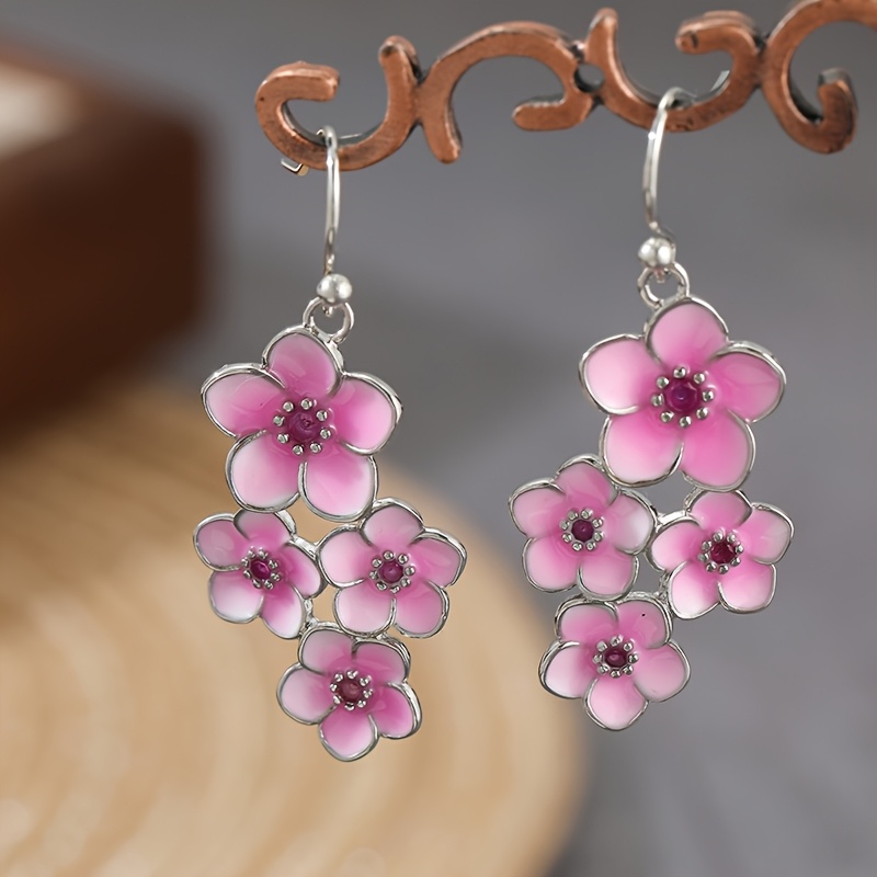 Vintage Copper Flower Hook Earrings, Handmade Dangle Drop Design
